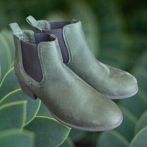 Pop Boho Dark Hunter Green Slip On Ankle Boots Estimated Size 8 Low Block Heel